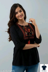 Women Black Care Top With Embroidery - S
