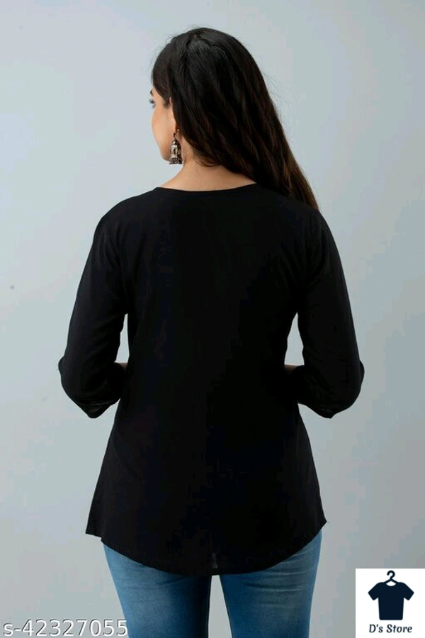 Women Black Care Top With Embroidery - M