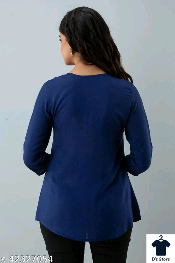 Women Dark Blue Long Top With Purple Embroidery - M