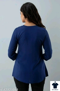 Women Dark Blue Long Top With Purple Embroidery - L