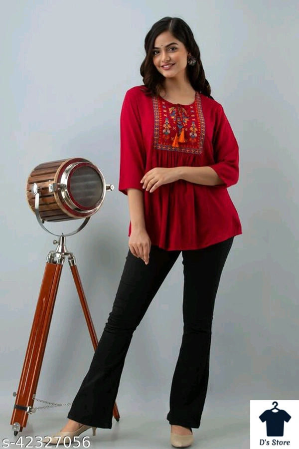 Women Red Top With Embroidery - XXL