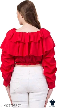 Ruffle Floral Off Shoulder Red Color Top For Women - L
