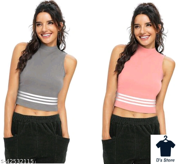 Pair Of Grey And Peach Color Women Crop Top - M