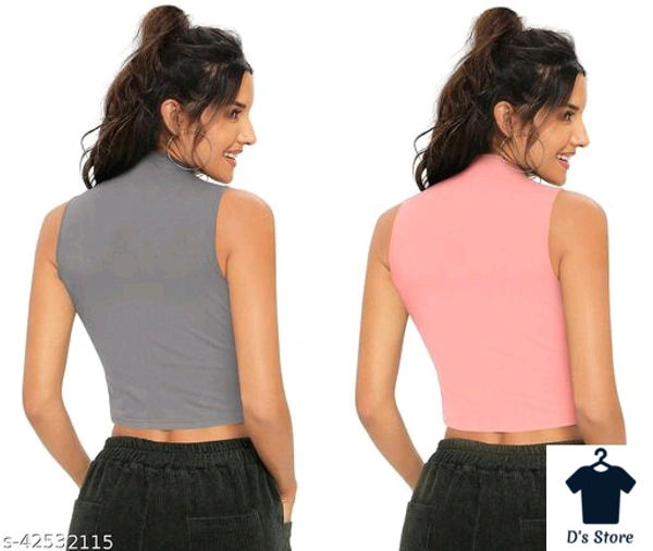 Pair Of Grey And Peach Color Women Crop Top - M