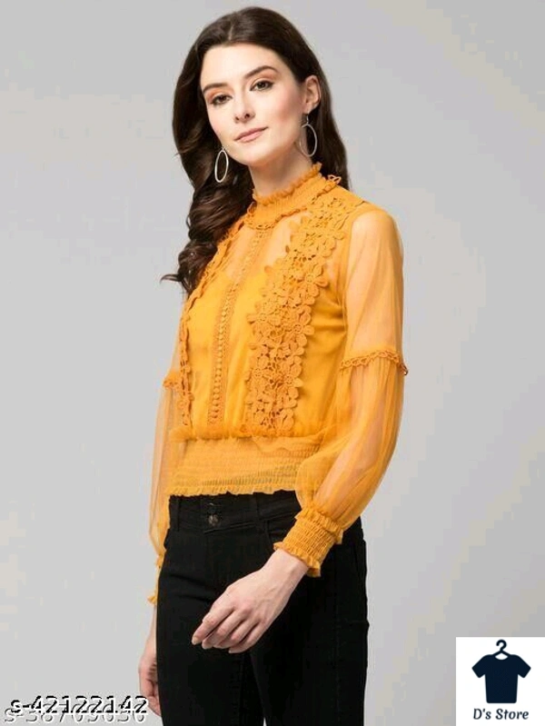 Sexy Lantern Sleeves 3D Floral Women Top Yellow - Free Size