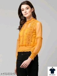 Sexy Lantern Sleeves 3D Floral Women Top Yellow - S