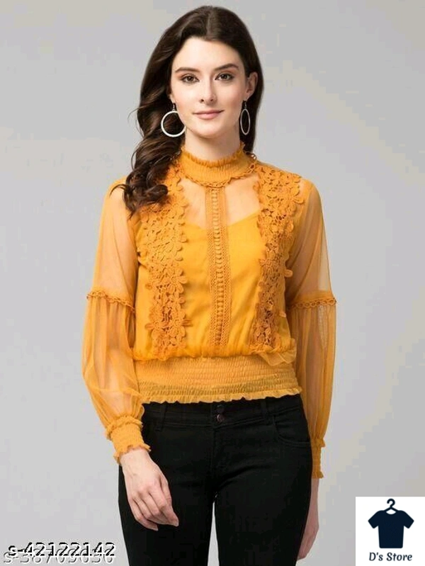 Sexy Lantern Sleeves 3D Floral Women Top Yellow - M