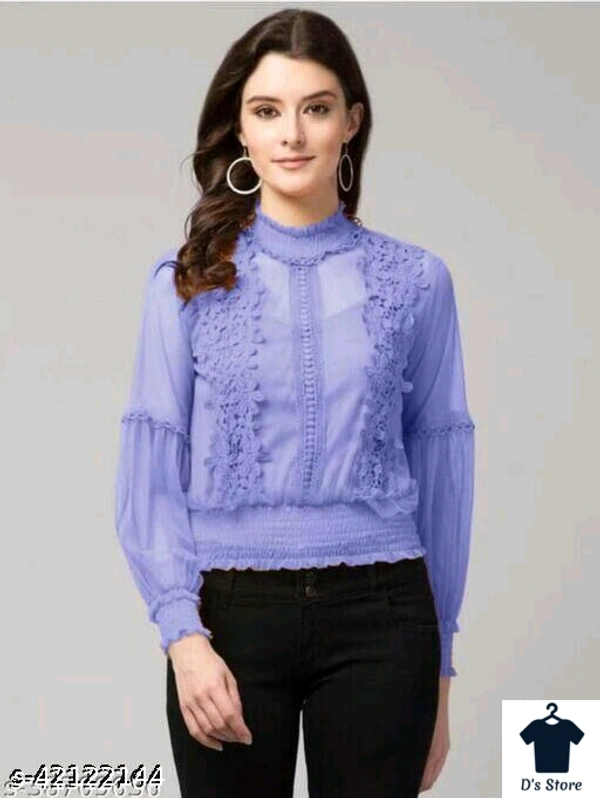 Lantern Sleeves 3D Floral Women Top Purple - M