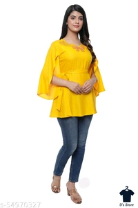 Fancy Graceful Yellow Women Top - XL