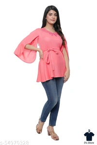 Fancy Graceful Pink Women Top - L