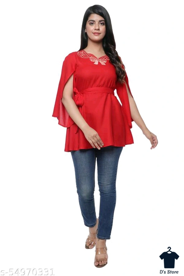 Fancy Graceful Red Women Top - XS