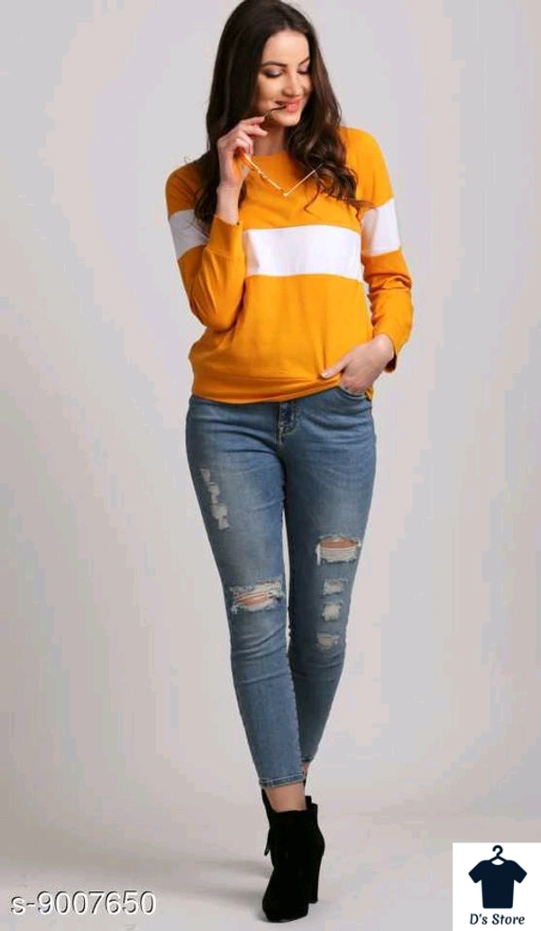 Yellow White Combined Multicolored Sweatshirt - L