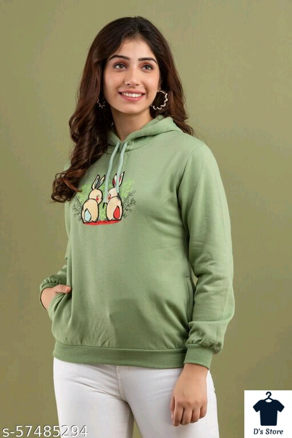 Pretty Light Green Color Printed Sweatshirt - S