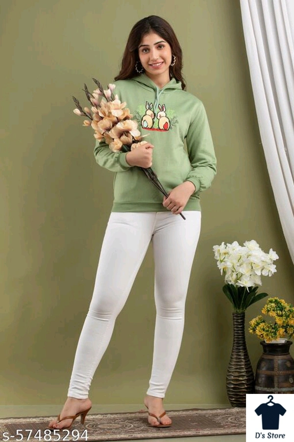 Pretty Light Green Color Printed Sweatshirt - S