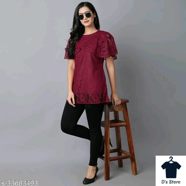 Women Red Net Top - L
