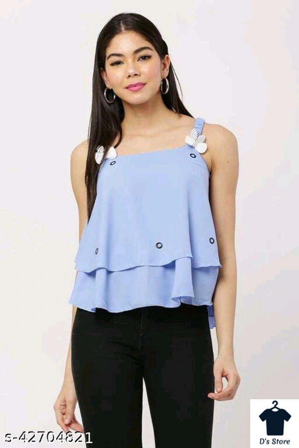 Women Sky Blue Strip Top - S