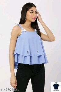 Women Sky Blue Strip Top - S