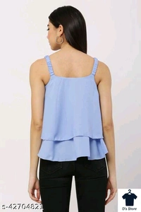 Women Sky Blue Strip Top - S