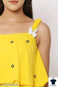 Women Yellow Crop Strip Top - XL