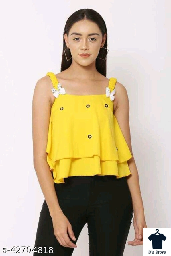 Women Yellow Crop Strip Top - XL