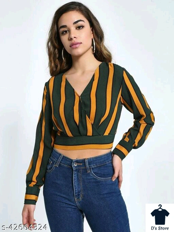 Women Choked Neck Strip Blouse - S