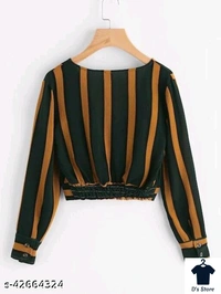 Women Choked Neck Strip Blouse - M