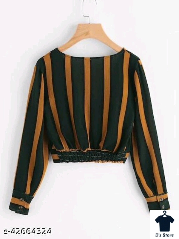 Women Choked Neck Strip Blouse - M