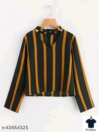 Women Choked Neck Strip Blouse - M