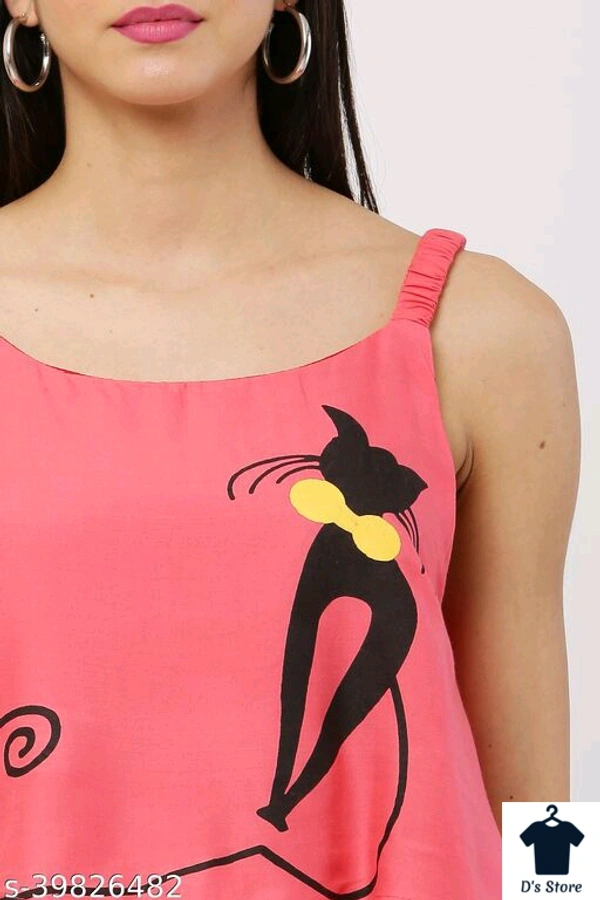 Pink Cat Printed Women Top - M