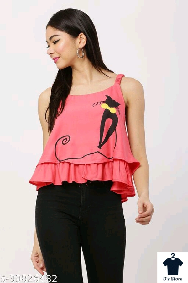 Pink Cat Printed Women Top - XL