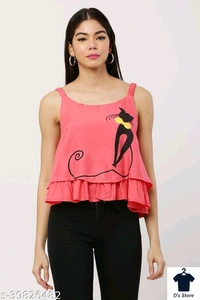 Pink Cat Printed Women Top - XL