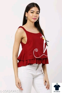 Maroon Cat Printed Women Top - L