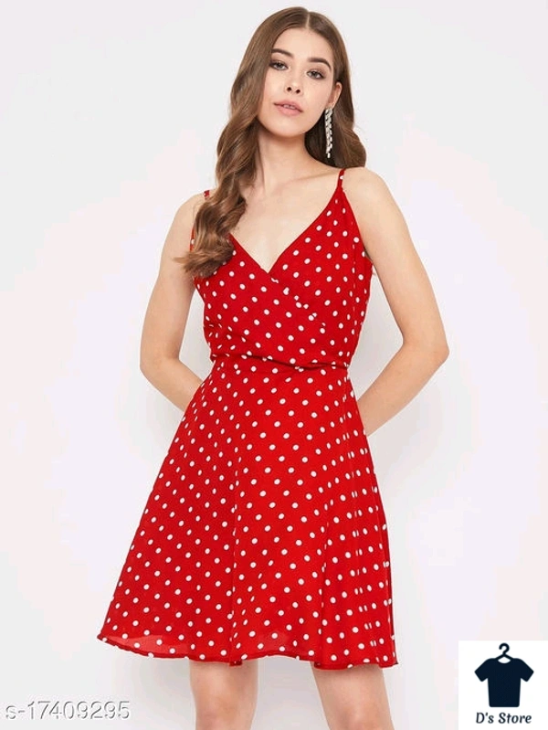Red White Dot Printed Women Dress - S