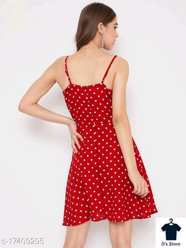 Red White Dot Printed Women Dress - S