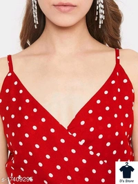 Red White Dot Printed Women Dress - M