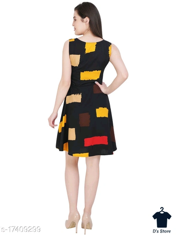 Women Stylish Multicolor Printed Black Dress - M