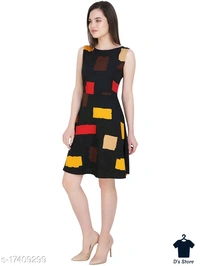 Women Stylish Multicolor Printed Black Dress - M