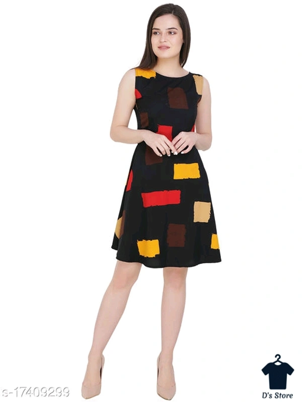 Women Stylish Multicolor Printed Black Dress - XL