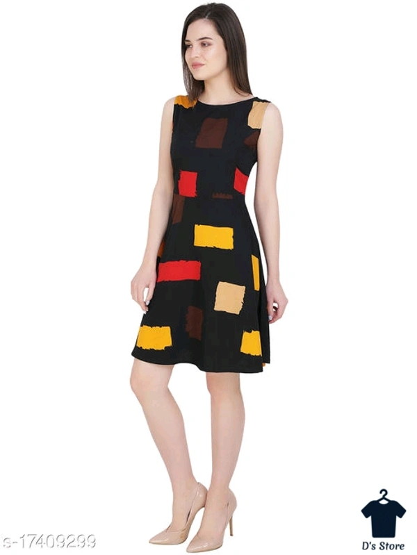 Women Stylish Multicolor Printed Black Dress - XS