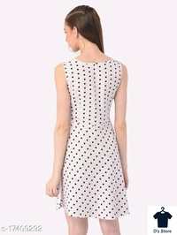 Women White Black Dot Printed Dress - XS