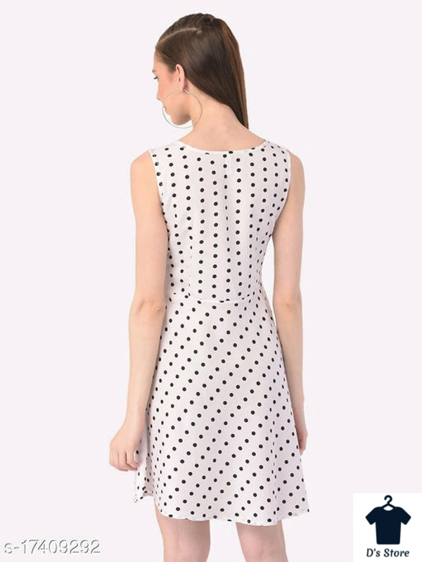 Women White Black Dot Printed Dress - XS