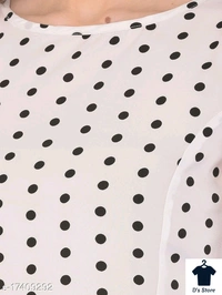 Women White Black Dot Printed Dress - M