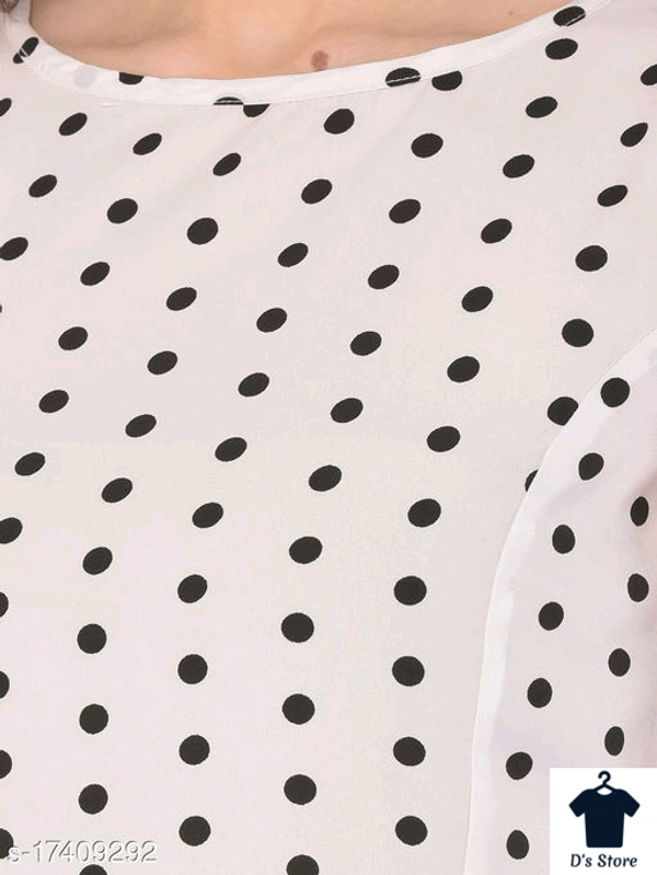 Women White Black Dot Printed Dress - M