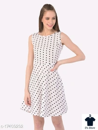 Women White Black Dot Printed Dress - XL