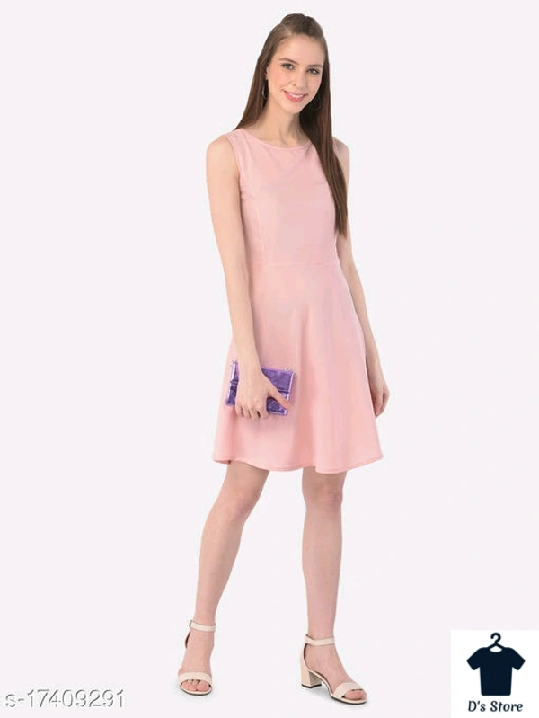 Women Plain Peach Color Dress - M