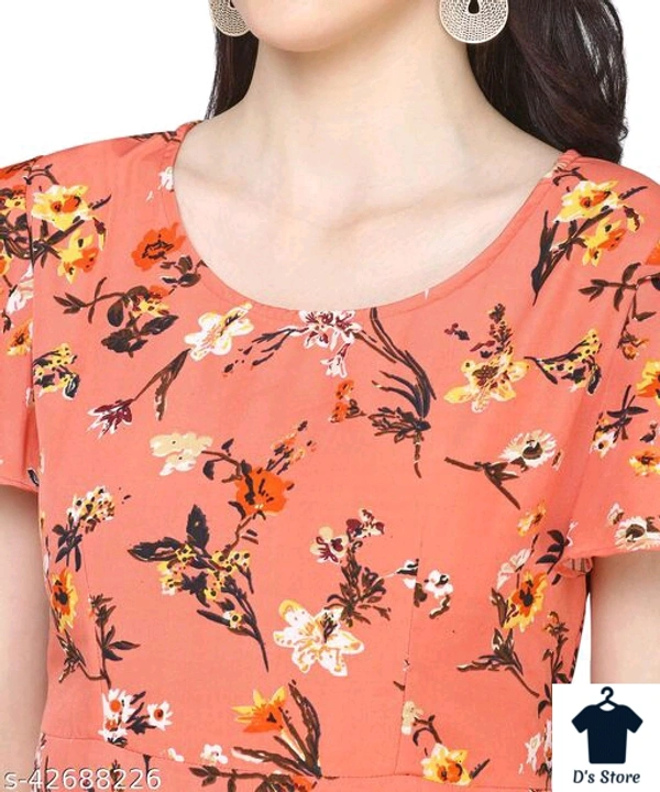 Women Creep Orange Color Printed Dress - XS