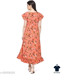 Women Creep Orange Color Printed Dress - M
