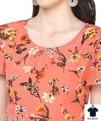 Women Creep Orange Color Printed Dress - M