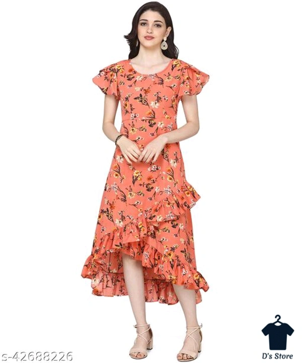 Women Creep Orange Color Printed Dress - XL