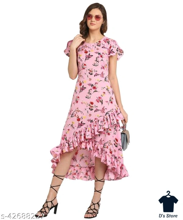 Women Creep Pink Color Printed Dress - M